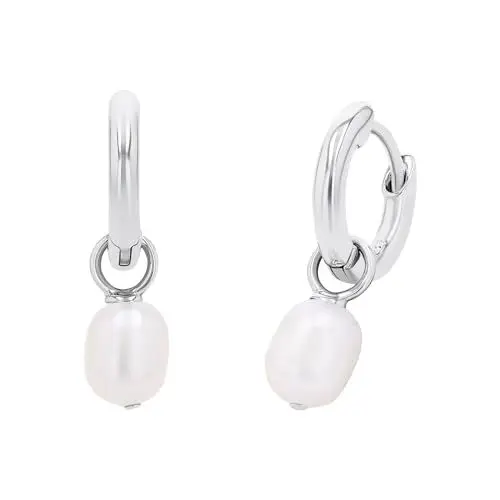 Produktbild: amor Creolen 925 Sterling Silber Damen Ohrschmuck, mit Süßwasserzuchtperle, 2 cm, Silber, Kommt in Schmuck Geschenk Box, 2031788