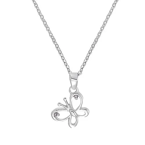 Produktbild: Amor Kette mit Anhänger 925 Sterling Silber Mädchen Kinder Halsschmuck, mit Zirkonia synth., 35+3 cm, Silber, Schmetterling, Kommt in Schmuck Geschenk Box, 9293421