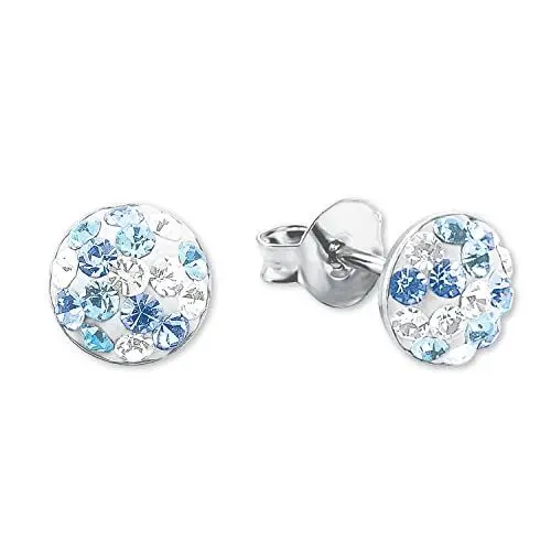 Produktbild: Amor Ohrstecker 925 Sterling Silber Mädchen Kinder Ohrschmuck, mit Preciosa, 0,6 cm, Blau, Kommt in Schmuck Geschenk Box, 2021193