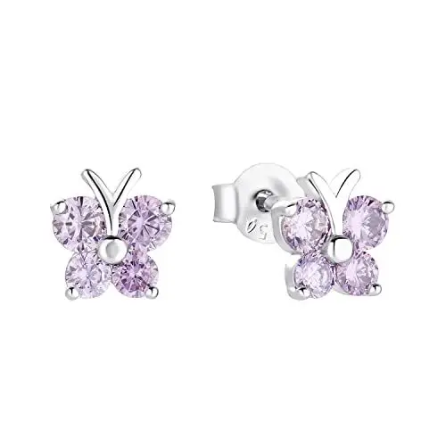 Produktbild: Amor Ohrstecker 925 Sterling Silber Mädchen Kinder Ohrschmuck, mit Zirkonia synth, 0,7 cm, Lila, Schmetterling, Kommt in Schmuck Geschenk Box, 9210039
