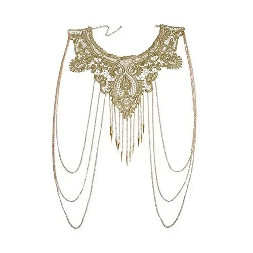 Produktbild: Amorar Körperkette Bauchkette Schmuck Gold Spitze Stoff Mehrschichtig Quaste Halskette Bikini Strand Körper Bauch Schmuck für Damen Körperschmuck Kettengürtel Hosenkette