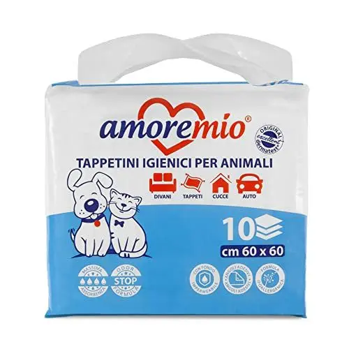 Produktbild: AMORE MIO 10 Hygieneunterlagen für Hunde, Katzen und Haustiere, super saugfähig – 1 Packung mit 10 Unterlagen für Hunde 60 x 60 cm