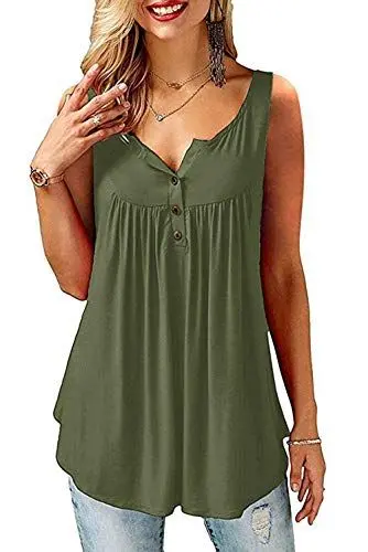 Produktbild: Amoretu Frauen Ärmellos Solid Tshirt Weste Sommer Tops Basic Tee,Armeegrün L