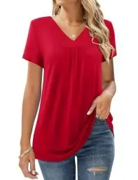 Produktbild: Amoretu Shirt mit V Ausschnitt Damen Sommer Kurzarm T-Shirts Lässige Blusen, Rot L