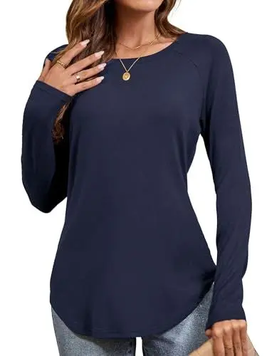 Produktbild: Amoretu T-Shirt Damen Tunika Langarm Longshirt Lässig für Leggings Elegant Oberteile Winter Pullover Marineblau XL