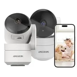Produktbild: AMOROM WLAN Überwachungskamera Innen 360°, 1080p Kamera Überwachung mit Nachtsicht, 2 Wege Audio, Bewegungserkennung, Sprach Steuerung, Funktioniert mit Alexa, 2,4G WiFi, 2 Stück