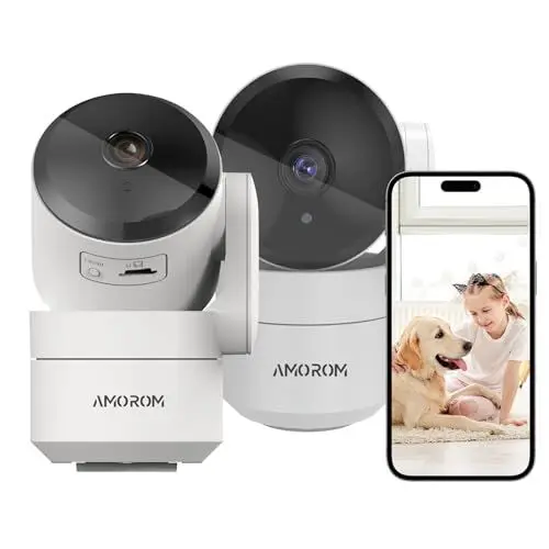 Produktbild: AMOROM WLAN Überwachungskamera Innen 360°, 1080p Kamera Überwachung mit Nachtsicht, 2 Wege Audio, Bewegungserkennung, Sprach Steuerung, Funktioniert mit Alexa, 2,4G WiFi, 2 Stück