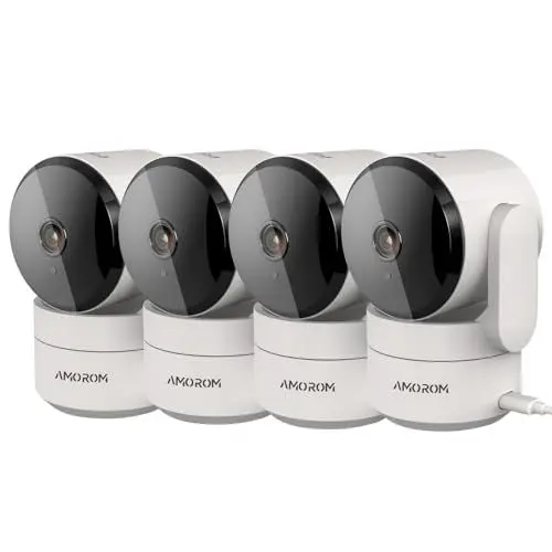 Produktbild: AMOROM WLAN Überwachungskamera Innen 360°, 1080p Kamera Überwachung mit Nachtsicht, 2 Wege Audio, Bewegungserkennung, Sprach Steuerung, Funktioniert mit Alexa, 2,4G WiFi, 4 Stück