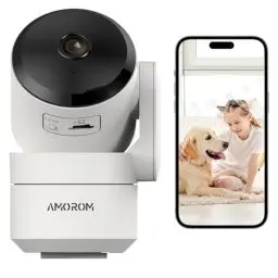 Produktbild: AMOROM WLAN Überwachungskamera Innen 360°, 1080p Kamera Überwachung mit Nachtsicht, 2 Wege Audio, Bewegungserkennung, Sprach Steuerung, Funktioniert mit Alexa, 2,4G WiFi
