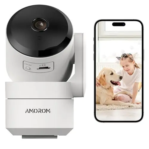 Produktbild: AMOROM WLAN Überwachungskamera Innen 360°, 1080p Kamera Überwachung mit Nachtsicht, 2 Wege Audio, Bewegungserkennung, Sprach Steuerung, Funktioniert mit Alexa, 2,4G WiFi
