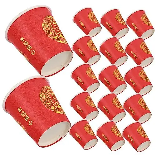Produktbild: Amosfun 100 Stück Rote Einweg-pappbecher für Chinesischen Hochzeitstee Stilvolle Bankett-servierbecher für Kaffee Latte Tee