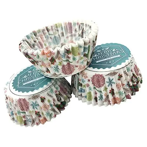 Produktbild: Amosfun 100St weihnachtsbacken zubehör christmas cake decoration Mini-Muffinförmchen zum Backen Weihnachtskuchen Tasse Mini-Muffins Mini Pappbecher Cupcake-Förmchen Kuchen Pappbecher Welle
