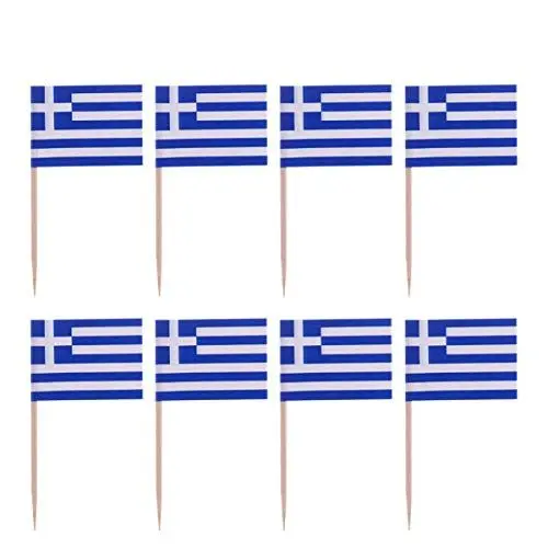 Produktbild: Amosfun 100 Stück Mini Griechenland Flagge Zahnstocher Cupcake Topper Holz Cocktail Spieße Dessert Obst Picks für Bar Restaurant Cocktail Sport Party Dekoration Lieferungen (Griechenland)