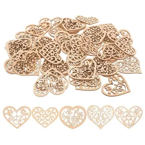 Produktbild: Amosfun 100 Stücke Holzherzen Herz Holzscheiben Weihnachten Streudeko Holz Streuteile Hochzeit Tischdeko Holzanhänger für Baumschmuck DIY Basteln Handwerk Ornament (zufällige Stil)