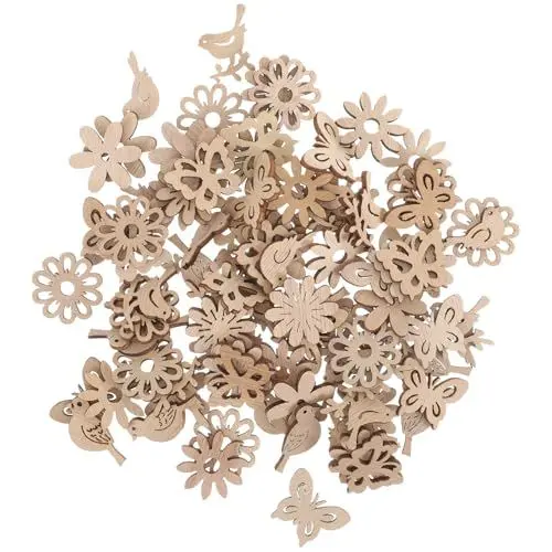 Produktbild: Amosfun 100 Stücke Vogel und Blumen Holzscheiben Weihnachten Streudeko Holz Streuteile Tischdeko Konfetti Weihnachtsschmuck Baumschmuck Weihnachtsbaum Deko (Gemischten Stil)