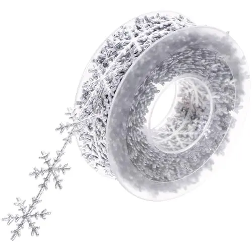 Produktbild: Amosfun 10M Weihnachtsbaum Schneeflocken Band Weihnachtsbänder Weihnachten Geschenkband Christbaumschmuck Schleifenband Dekoband für Geschenkverpackung Handwerk DIY Deko