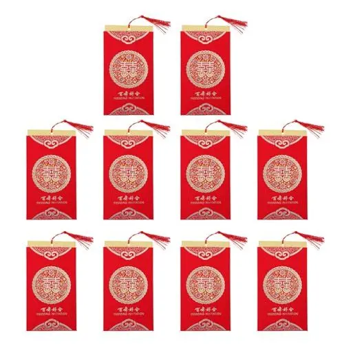 Produktbild: Amosfun 10pcs chinesische Hochzeit Einladungskarte glücklich Umschläge Geschenkkarten chinesischen Stil Einladungskarten Papiertüte Einladungskarte