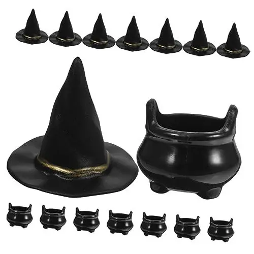 Produktbild: Amosfun 10sätze Miniatur Halloween Hexenhut Kessel Teiliges Dekorationszubehör Für Halloween-partys Realistische Details Für Geschenktüten Und Kreative Projekte
