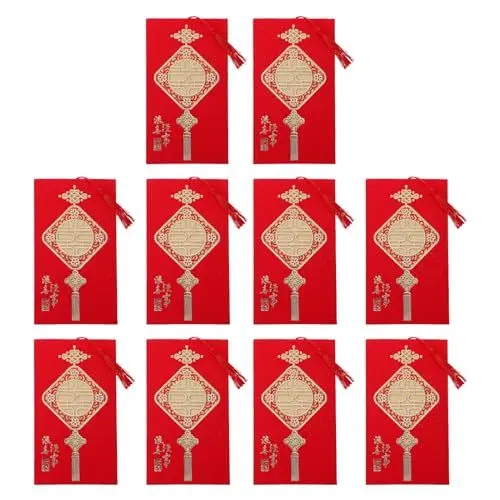 Produktbild: Amosfun 10st Hochzeitseinladung Hochzeitsdekorationen Für Die Zeremonie Chinesische Partei Liefert. Goldene Hochzeitsdeko Chinesische Hochzeitsumschl? Papier Glücklich Notiz-karte Braut