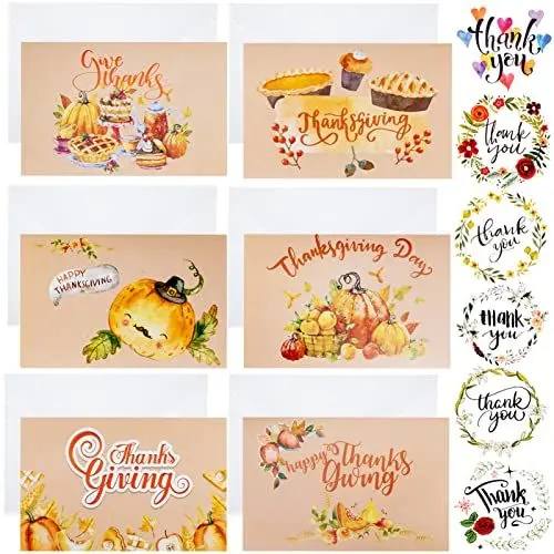 Produktbild: Amosfun Thanksgiving-karten 12er-set Grußkarten mit Umschlägen Blanko Festival-segen-postkarten