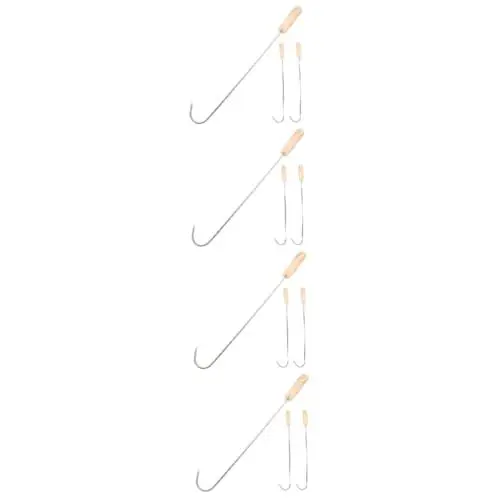 Produktbild: Amosfun 12 Stk Lebensmittelflipper Raucherhaken Steak-Flipper-Haken Dreadlock-Zubehör Fleischflosse kitchen helper holzstiel Schweinehaken für zu Hause Grill Einzelhaken Edelstahl