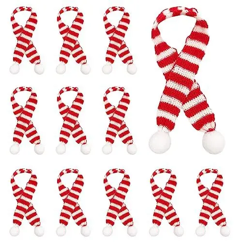 Produktbild: 12 stücke Rot und Weiß Mini Weihnachten Schal Weihnachten Streifen Rotweinflasche Strickschal Puppe Abdeckung Weihnachten Party Ornament Dekoration Mithelfer