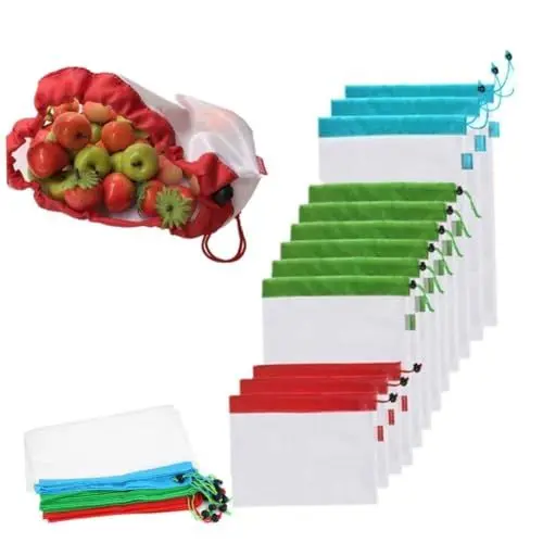 Produktbild: Amosfun Umweltfreundliche Netzbeutel – 12er-Pack Verschiedene Größen (groß Mittel Klein) – Wiederverwendbar Waschbar Für Lebensmittel Obst Gemüse