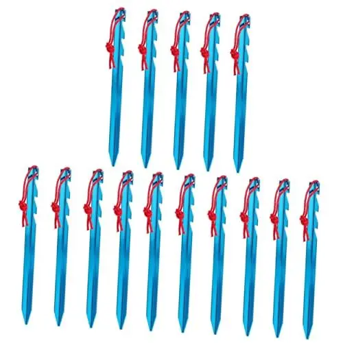 Produktbild: Amosfun 15 STK Heringe Zeltstangen Mit Seil Einsätze Schwer Gartenpflöcke Aus Metall Zeltzubehör Sand Tipi Camping-nagelpflock Gartenpfähle Draussen Gezackt Reisen Aluminiumlegierung