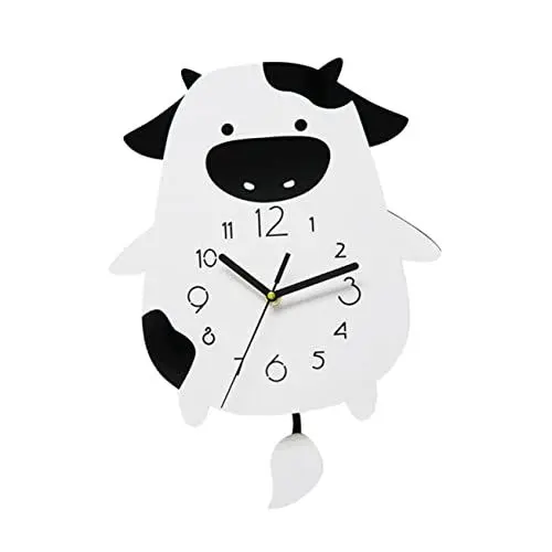 Produktbild: Amosfun 1Stk Kuh-Schaukel-Wanduhr Wohnzimmer stille Uhr Outdoor-Wanduhr Leben 3D-Uhr Dekor schöne stumme Uhr wanduhr schmuck Cartoon-Wanduhr niedlich schmücken Pendeluhr Kind Acryl Weiß