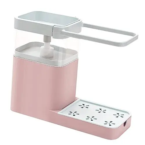 Produktbild: Amosfun 1Stk Multifunktionaler Seifenspender Schwammhalter für Waschbecken Seifenspender drücken Geschirrspülmittel manueller Seifenspender Seifenpumpe Push-Typ Waschmittel Lagerregal pp