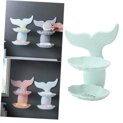 Produktbild: Amosfun Seifenschalenhalter Aus Kunststoff Doppellagig Selbstentleerend Wandmontiertes Seifenregal für Badezimmer