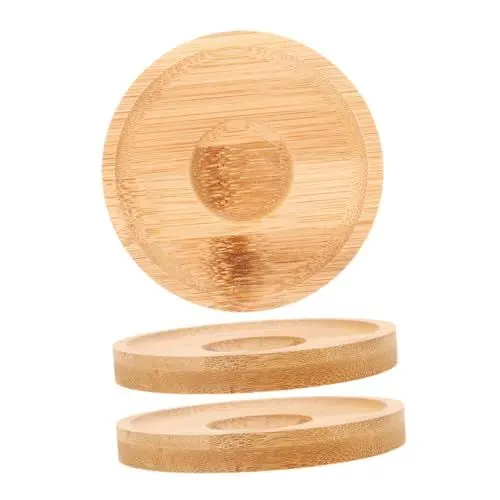 Produktbild: Amosfun 1 Satz Drehbarer Glasboden Rotierendes Glasuntersetzer Whiskyglas Untersetzer Whiskyglas Tischset Glasuntersetzer Mit Grad Drehung Margarita-Teller Salzbehälter Bambus Beige 3st