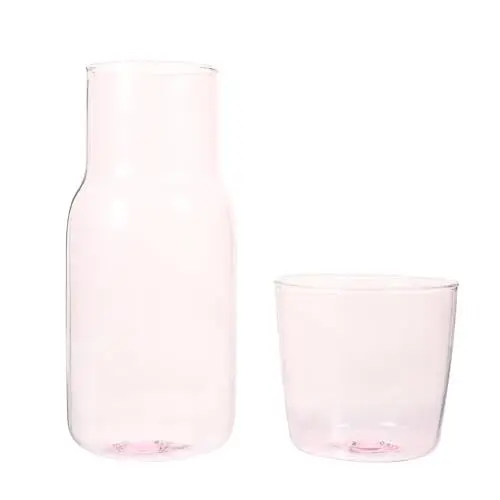 Produktbild: Amosfun 1 Satz Glaskühler Rosa Glas Mit Tasse Wasserkrüge Aus Glas Nachttisch Mundspülflasche Aus Glas Krüge Trinken Glaswasserkrug Neben Büro Wein Kaffee Glas Mit Hohem Borosilikatgehalt