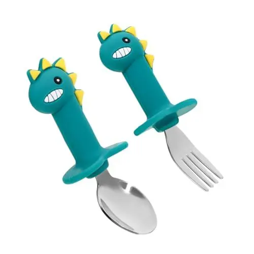 Produktbild: Amosfun 2-in-1 Babygabel & Löffel - Silikongeschirr - - Abgerundete Kanten - Sicher Für Kleinkinder