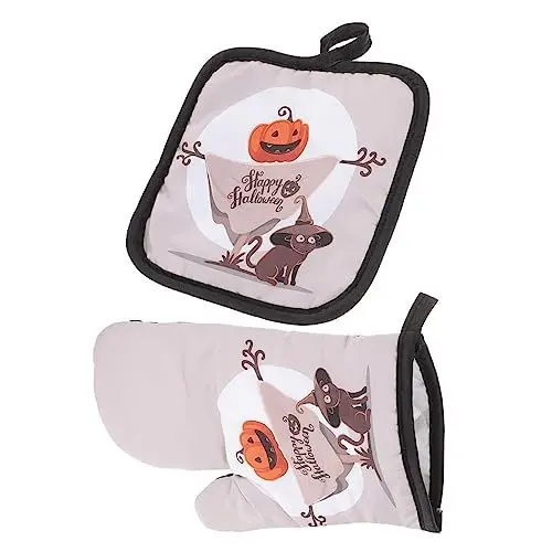 Produktbild: Amosfun Ofenhandschuhe-Set für Die Küche mit Halloween- 2-teilig Hitzebeständig Topflappen Nicht Zum Kochen und Backen Geeignet