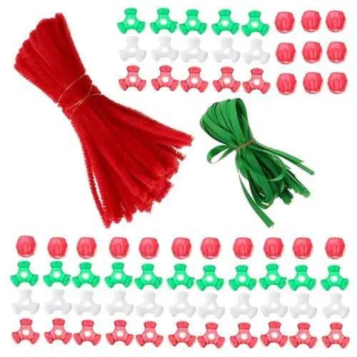 Produktbild: Amosfun 1 Satz Weihnachtsschmuck Selber Machen Dreifach Geformte Kunststoffperlen Weihnachtsschmuck-Set Weihnachts-DIY-Ornament-Set Dreiförmige Kranz Weihnachten Plastik