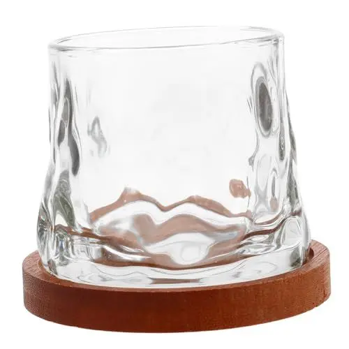 Produktbild: Amosfun Rotierendes Whiskeyglas Mit Holzunterlage Transparentes Trinkglas Für Verbesserte Genuss-erfahrung Zu Hause Für Bars Und Partys