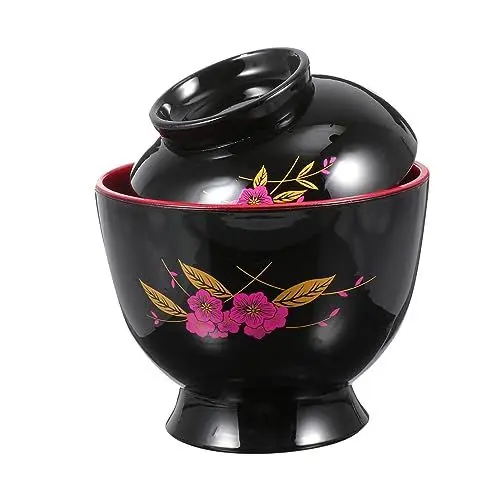 Produktbild: Amosfun 1 Stk Miso-suppe Mit Gewinde Undicht Schüsseln Pho Schüssel Essstäbchen Platte Nudelschalen Deckel Ramen-schüssel Servierlöffel Reis Geschirr Nudeln Black