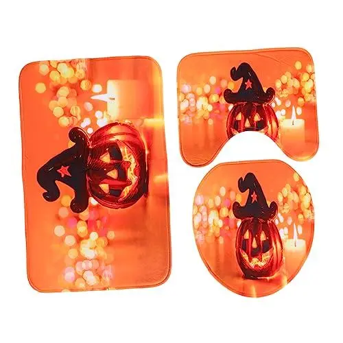 Produktbild: Amosfun Halloween Künstlicher Kürbis Sockel Teppich Set Nicht-badezimmermatte Deckelbezug