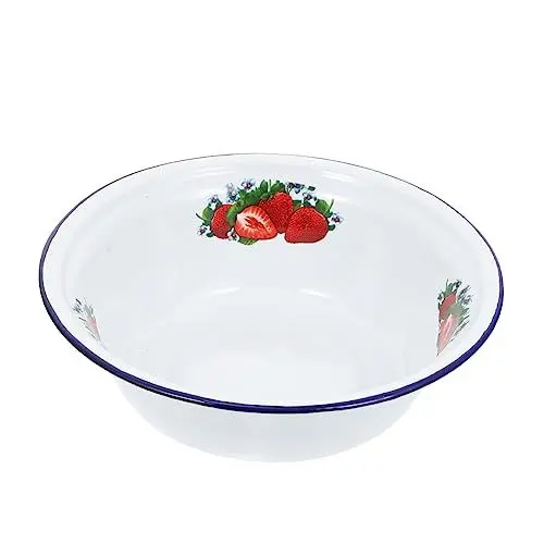 Produktbild: Amosfun 1stk Becken Aus Emaille Musterschalen Schüssel Mit Deckel Pommes-servierschalen Schüsseln Ramenschale Mit Deckel Weiße Emailleschale Dekorative Große Schüssel Förmchen Standmixer