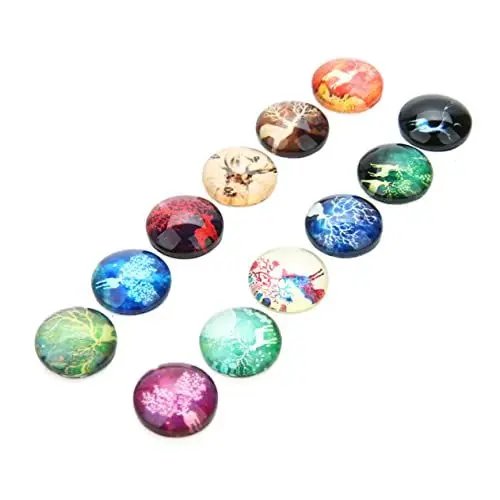 Produktbild: Amosfun 20stücke Diy Glas Cabochons Mit Elch-muster Runde Glas-patches Für Schmuckherstellung Bastelarbeiten Und Kreative Projekte Gemischten Farben