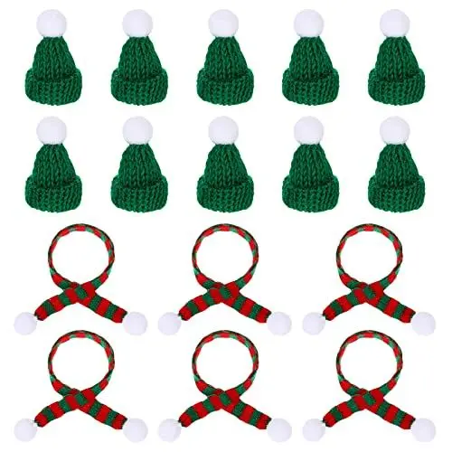 Produktbild: Amosfun 20 Stücke Mini Weihnachtsmütze und Schal Set Kleine Nikolausmützen Weihnachten Weinflasche Abdeckung Puppenzubehör Hunde Kostüm Lutscher Mütze Hund Flaschendeko Tischdeko