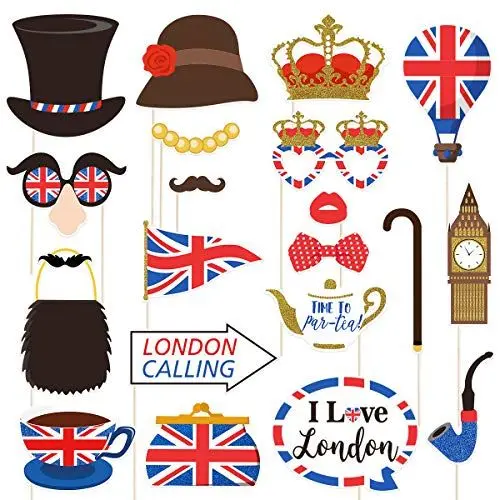 Produktbild: Amosfun 20 stücke Britische Flagge Photo Booth Requisiten Britische London Thema Ausschnitte National Day Party Favors für British National Day Festival Party Dekoration