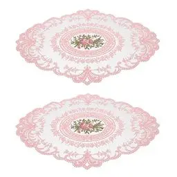 Produktbild: Amosfun 2Pcs Spitze Deckchen Milch Seide Bestickt Tisch Tischsets Hitzebeständig Tisch Matten Tischsets Tabelle Topper für Hochzeit Geburtstag Abendessen Party Decor 30Cm * 43Cm Rosa