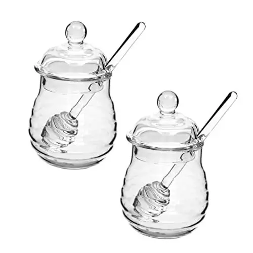 Produktbild: Amosfun 2St Bienenhonig Topf Honigspender Honigtopf mit Schöpflöffel Honigglas mit Schöpflöffel Glasbehälter für Honig Honigglas mit Stößel klarer Honigtopf Honiggläser Wiederverwendbar