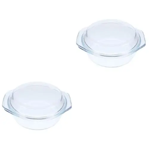 Produktbild: Amosfun 2St Glaskugel küchenmaschiene kochgeschirr Ofenfestes Glasgeschirr Partyzubehör glasschalen Auflaufform mit Deckel runde Backform Glasbackformen mit Deckel Auflaufform aus Glas