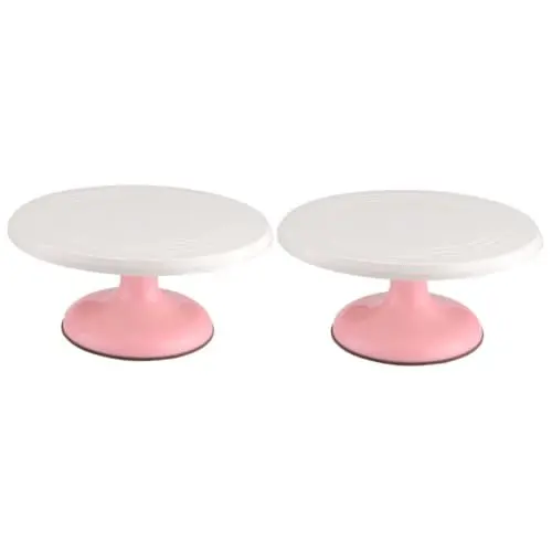 Produktbild: Amosfun 2St Kuchendrehteller in runder Form Kuchenständer rotierende Tortenständer Torte Kuchenwenderständer Bithday Cake The Birthday Cake Tortendrehscheibe selber Machen Backzubehör Rosa