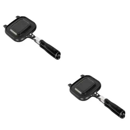 Produktbild: Amosfun 2St Sandwich-Pfanne BBQ-Grillplatte Waffeleisen Tragbare Grillpfanne Grill-Sandwich-Maker opiekacz do kanapek sanwichmacker Pfannkuchenmacher Bratpfanne Aluminiumlegierung Black