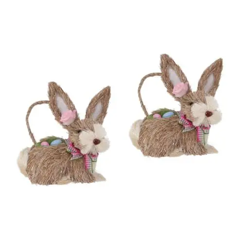 Produktbild: Amosfun 2St Stroh-Kaninchen-Ornament Strohhasen- Osterhasenfigur Hasenkorb Easter Bunny ozdoby wielkanocne Frühlingsdekorationen Babyspielzeug Osterfest Hase Häschenverzierung