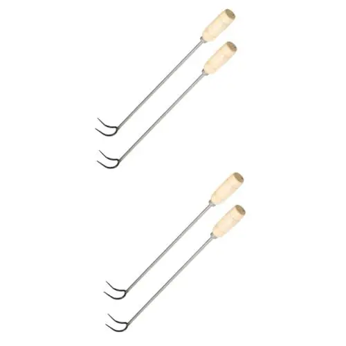 Produktbild: Amosfun 2 Sätze Fleisch Haken Edelstahlhaken Küche Haken Holzgriffhaken Grillhaken Hängender Fleischhaken Metzgerei Werkzeug Fleischhakenstock Schinkenhaken Rostfreier Stahl 2 Stück * 2